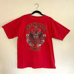 Vintage 1980s Deutschland Germany T-Shirt M Red Tee Crest Worn